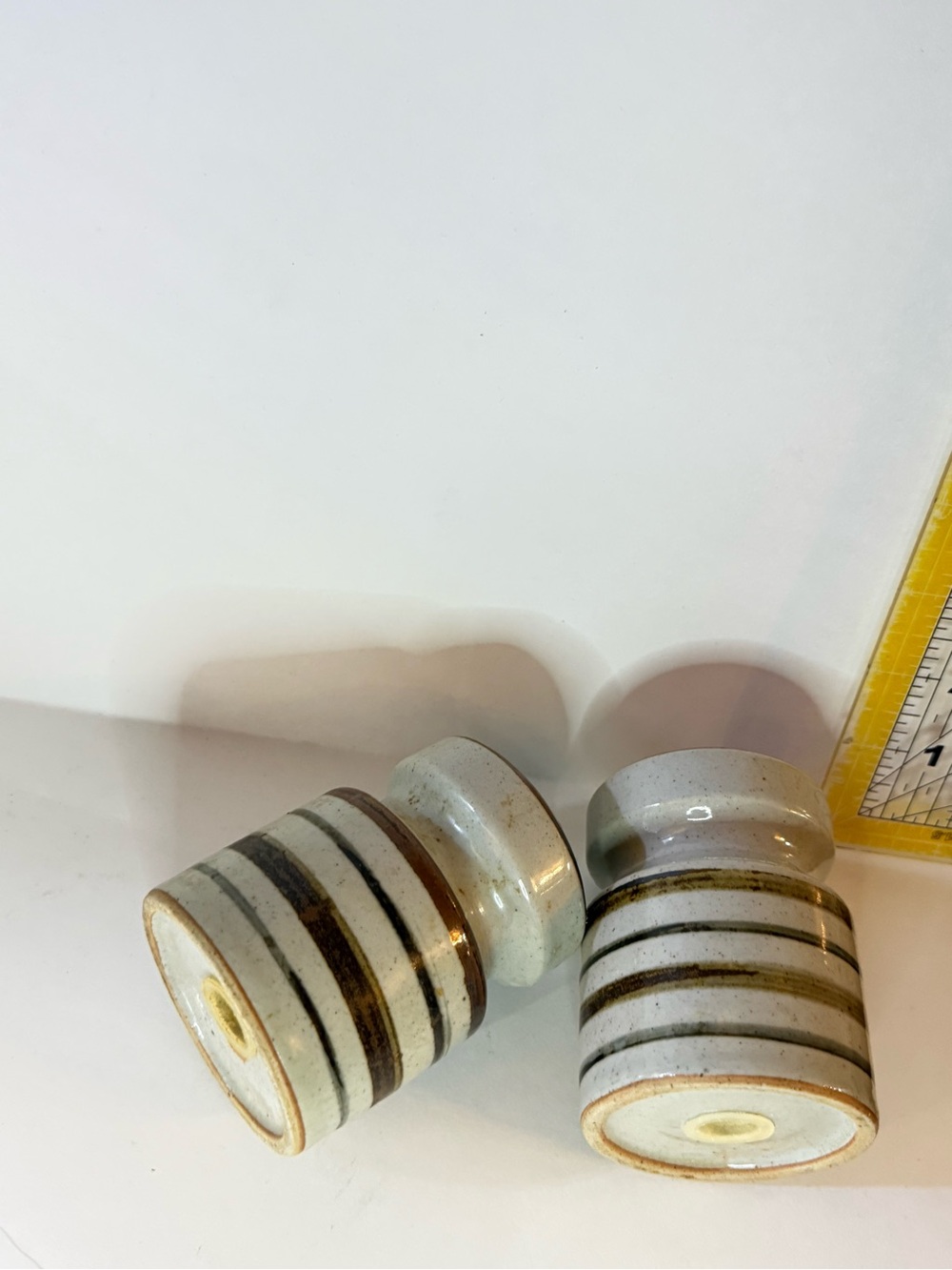 Vintage Ceramic Salt and Pepper Shakers with Striped Design